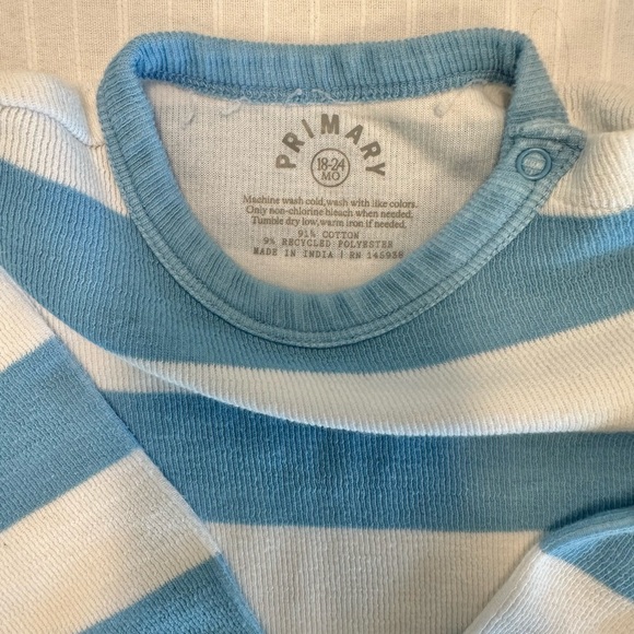 Primary Blue Striped Long Sleeve Romper with Pocket 18-24 Month - Picture 7 of 9